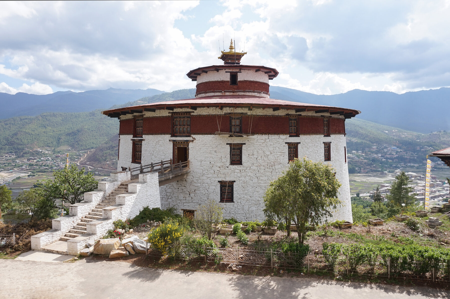 The circular Ta Dzong building of the National Museum of Bhutan in Paro